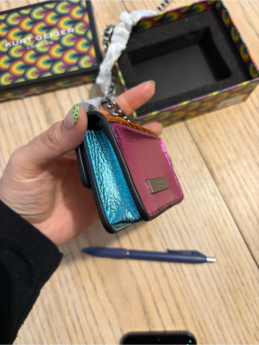 Kurt Geiger Metallic Copper, Silver & Teal Mini Chain Bag - Picture 7 of 11